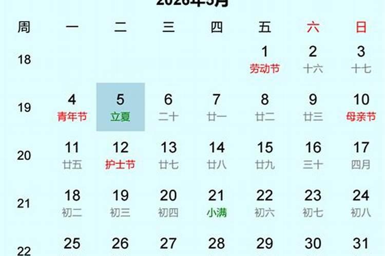 2026年立夏出生时间表